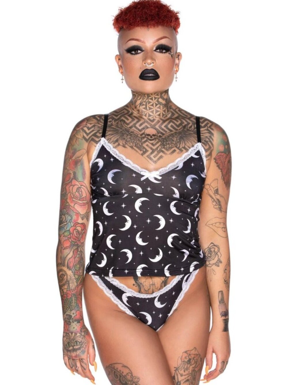 Killstar ✦ Mystic Cami ✦ Moon Star Print Lace Trim Soft Goth Sleepwear Top NWT - Picture 3 of 6
